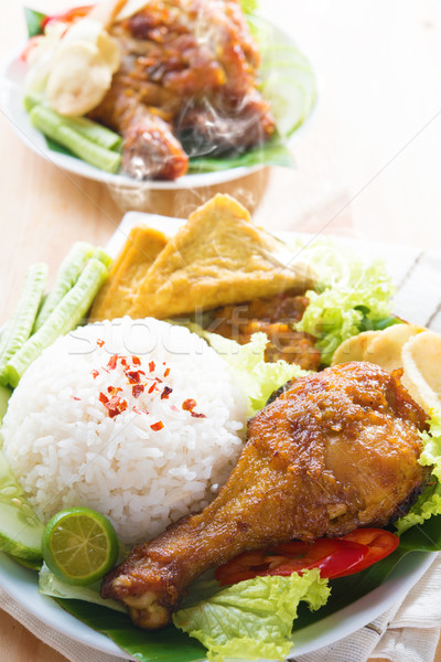 Stock photo: Malaysian food nasi ayam penyet