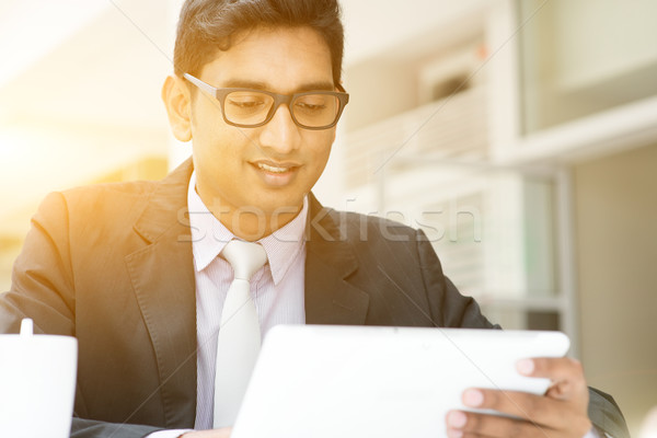 Business man, tablet pc and coffee Stock photo © szefei