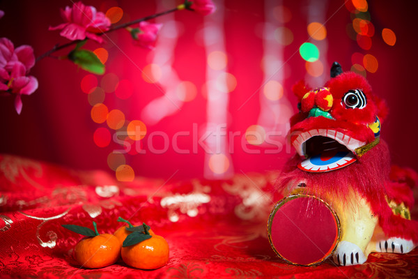 Chinese New Year decorations on red background Stock photo © szefei