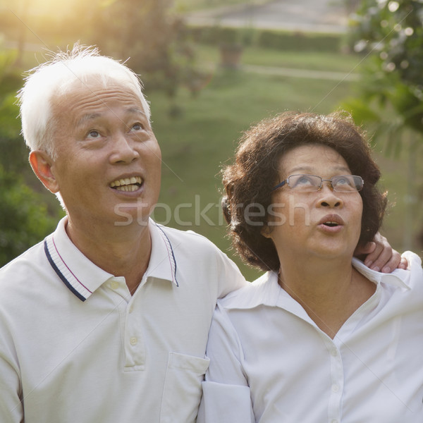 Asian seniors couple looking up Stock photo © szefei