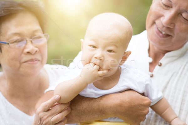 Stock foto: Großeltern · Enkel · Freien · Baby · Enkelkind