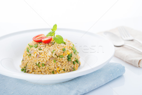 Chinês ovo frito arroz colher garfo Foto stock © szefei
