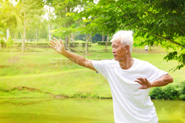 тай-чи старший азиатских человека парка Сток-фото © szefei