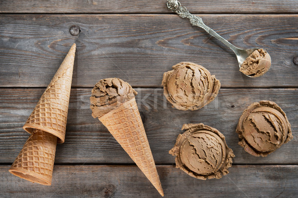 Stock photo: Above view brown ice cream cone