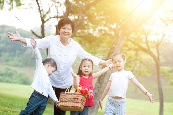 Abuela nietos aire libre retrato hermosa Foto stock © szefei