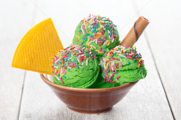 Stock fotó: Zöld · fagylalt · tál · fából · készült · textúra · háttér
