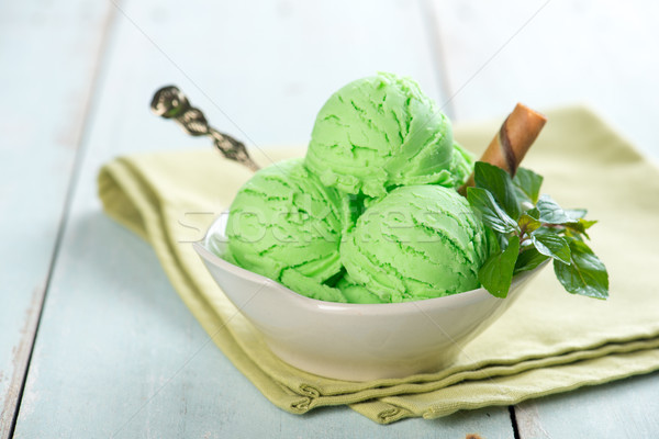 Mint Eis schöpfen Schüssel Holz Stock foto © szefei