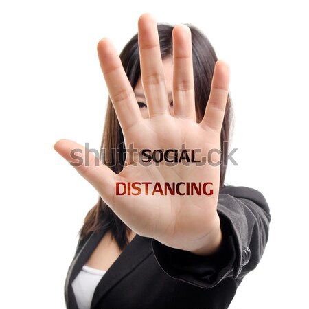 Stop poważny business woman znak stopu biały Zdjęcia stock © szefei