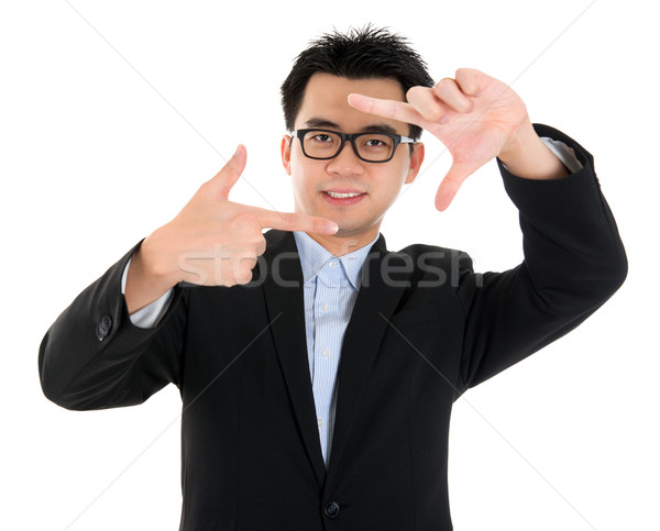 Stockfoto: Vinger · frame · glimlachend · asian · zakenman