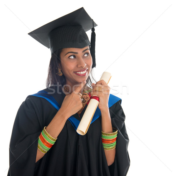 Indian afgestudeerde denken gelukkig afstuderen Stockfoto © szefei