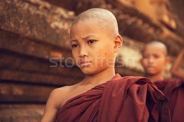 Buddhist novice monks walking morning alms Stock photo © szefei