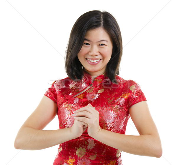 Boldog kínai új év távolkeleti lány fehér nő Stock fotó © szefei