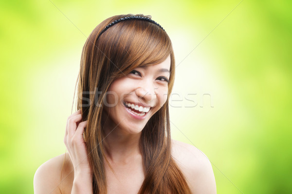 Hajápolás derűs ázsiai női haj boldog Stock fotó © szefei