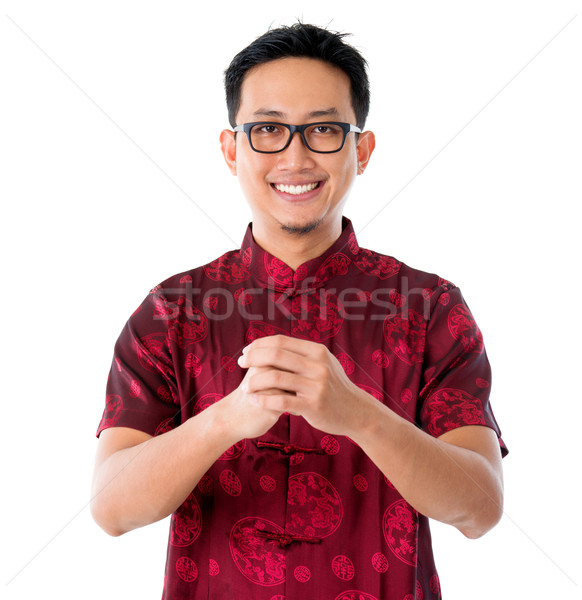 Chinese man China traditioneel pak groet Stockfoto © szefei