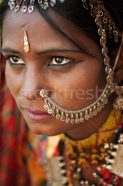 Indiai nő portré nő lány menyasszony portré Stock fotó © szefei