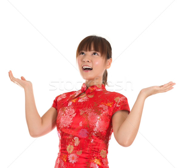 Chinese cheongsam girl open arms looking up Stock photo © szefei