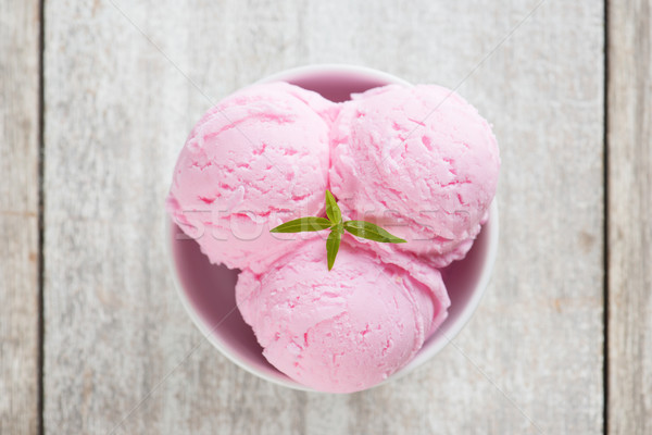 Top view strawberry ice cream in bowl Stock photo © szefei