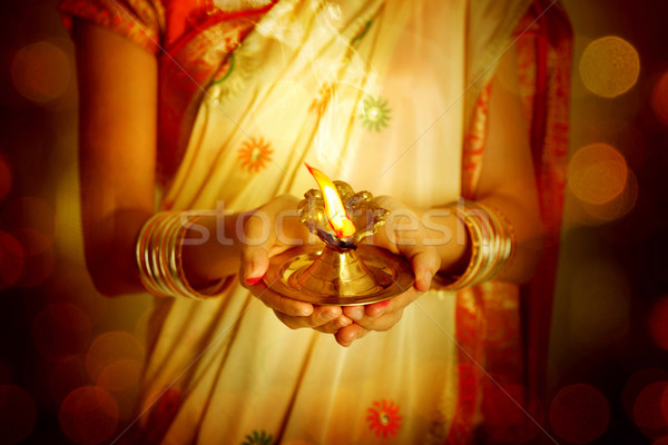 Stockfoto: Vieren · diwali · indian · vrouw · traditioneel