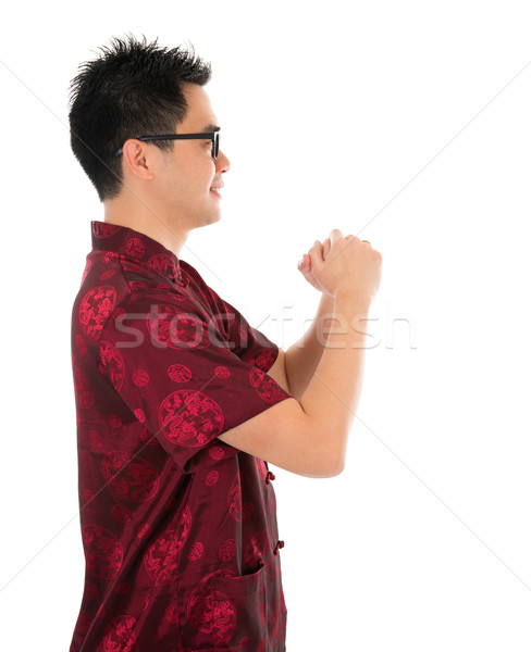 Chinese cheongsam male respecting Stock photo © szefei