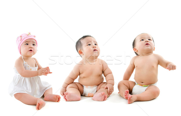 Foto stock: Grupo · asiático · bebês · sessão · isolado