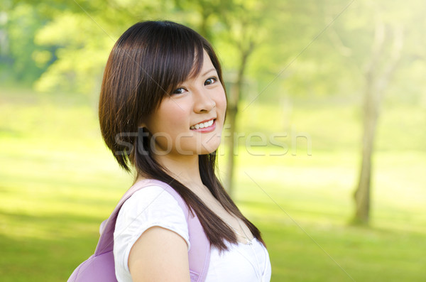 Stock foto: Asian · Studenten · Erwachsenen · stehen · Freien · Park