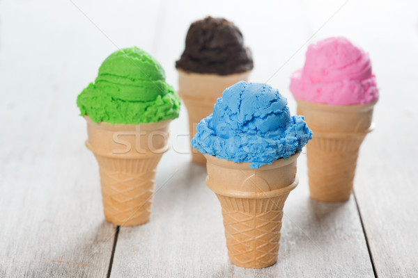 Stock photo: Different flavor ice cream in cone