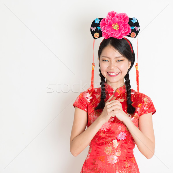 Asian chinese girl wishing Stock photo © szefei