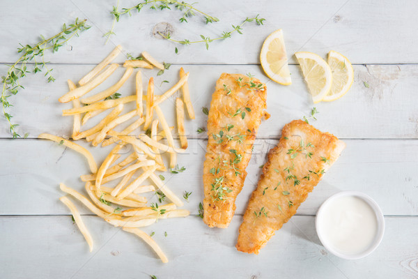Top view fish and chips Stock photo © szefei