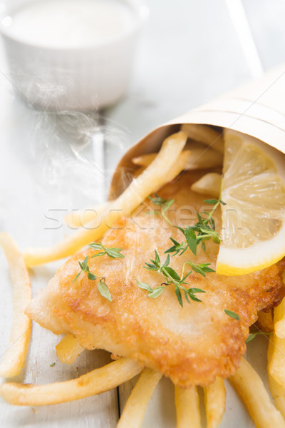 рыбы чипов бумаги конус жареный филе Сток-фото © szefei