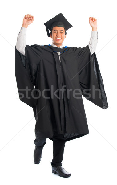 Stock fotó: Diplomás · egyetemi · hallgató · ünnepel · egészalakos · izgatott · jóképű