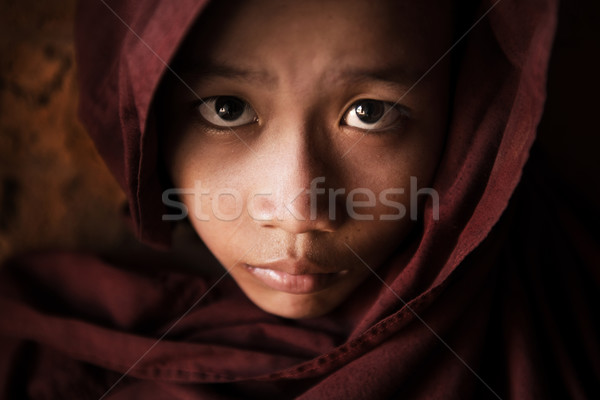 Stock foto: Buddhistisch · Anfänger · Mönch · Gesicht · jungen