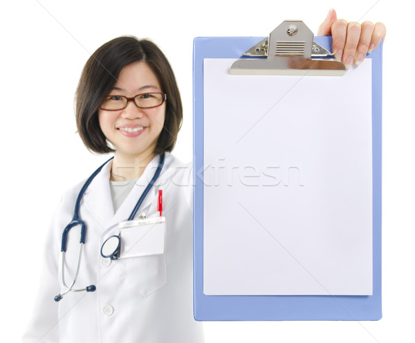 Foto stock: Médico · assinar · asiático · feminino · médico