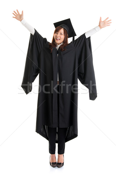 Egészalakos egyetemi hallgató izgatott ázsiai női érettségi Stock fotó © szefei