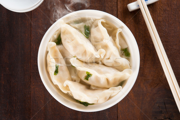 Stock photo: Top view Asian cuisine dumplings soup 