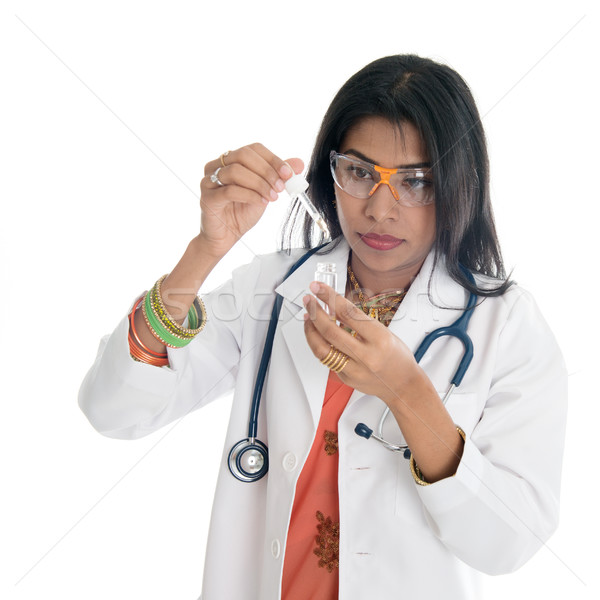 Foto stock: Feminino · médico · médico · corpo · lab · indiano