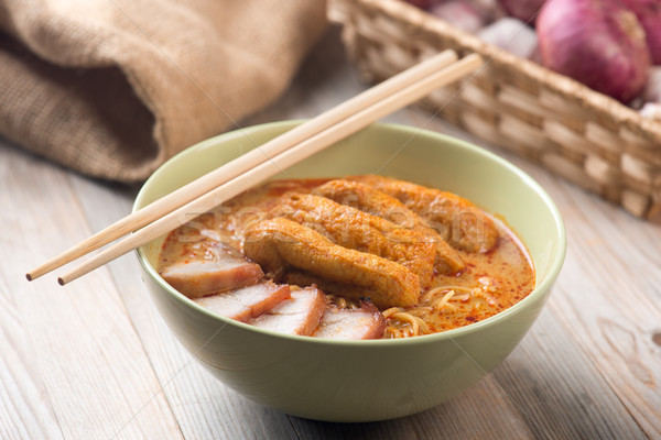 Curry tészta ázsiai konyha forró fűszeres tészta Stock fotó © szefei