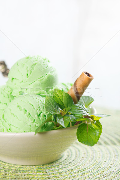 Mint ice cream in bowl Stock photo © szefei