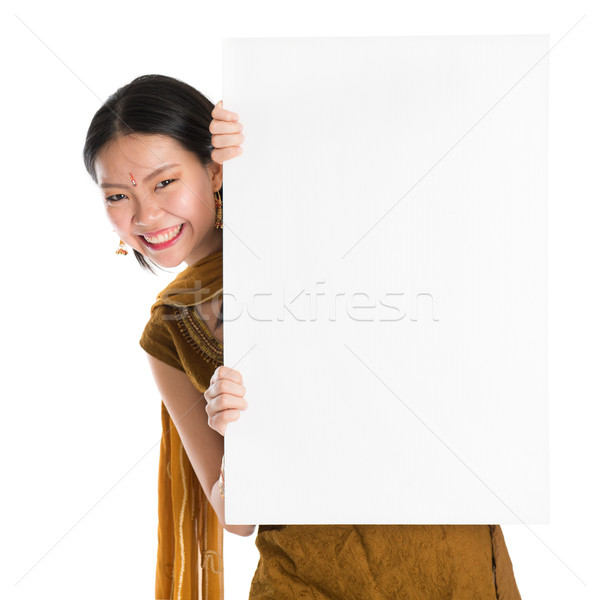 Foto stock: Mujer · blanco · papel · tarjeta · retrato