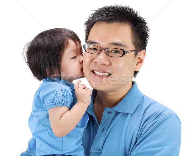 Amor papai little girl beijando pai branco Foto stock © szefei