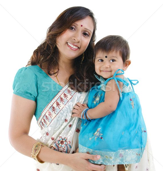 Indiano mãe menina tradicional isolado branco Foto stock © szefei