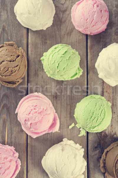 Top view assorted ice cream scoops. Stock photo © szefei