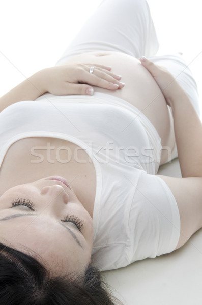Embarazadas dama piso pan Asia mujer Foto stock © szefei
