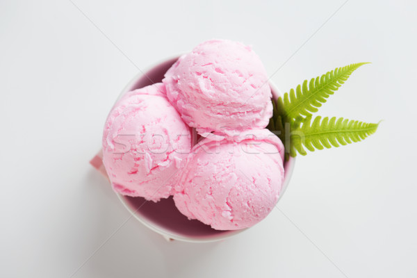 Top view pink ice cream in bowl Stock photo © szefei
