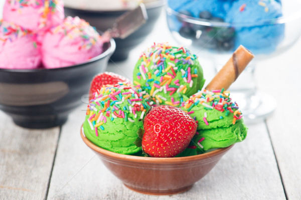 Green ice cream in bowl Stock photo © szefei