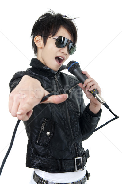 Rock zanger asian prestaties geïsoleerd witte Stockfoto © szefei