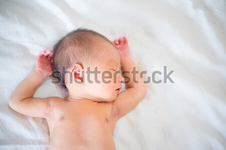 Foto stock: Um · semana · velho · recém-nascido · bebê · adormecido