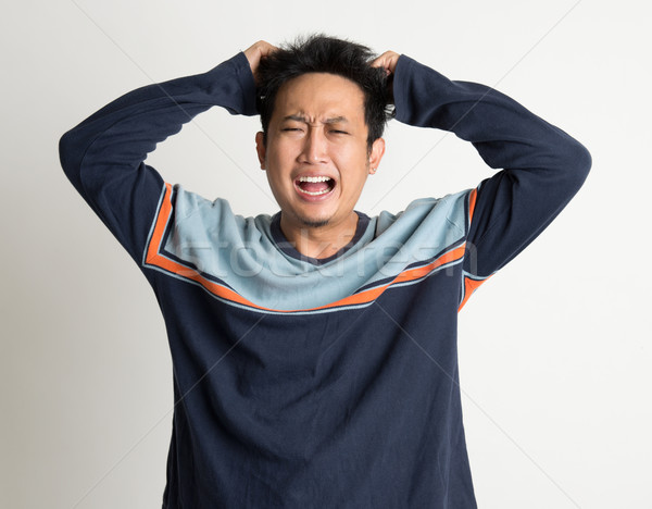 [[stock_photo]]: Homme · cheveux · portrait · folle · asian