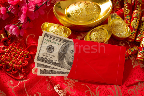 Rouge enveloppe dollars à l'intérieur festival [[stock_photo]] © szefei