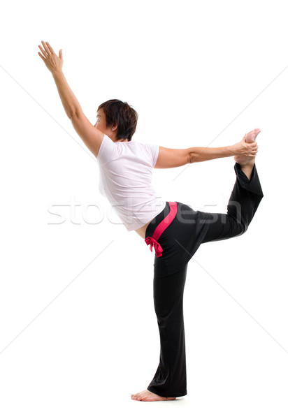 Stockfoto: Asian · rijpe · vrouw · oefenen · yoga · geïsoleerd · witte