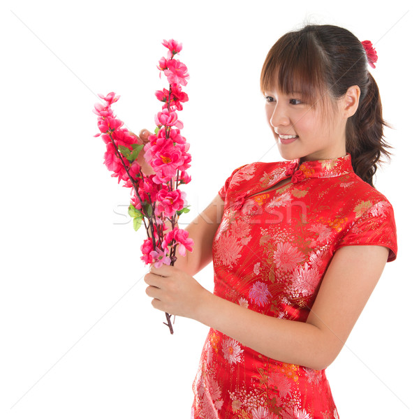 Chinese cheongsam girl decorate Stock photo © szefei